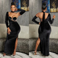 X6652 cross-border   fashion women's solid color bandeau gloves dress long gown dress