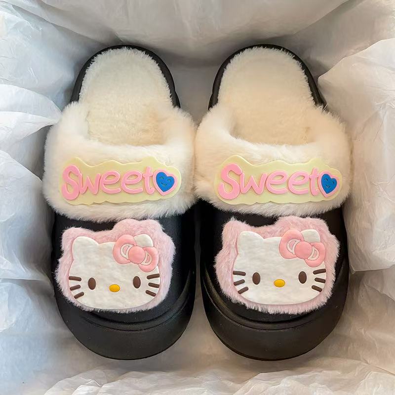 New arrivalwinterheattech detachable cotton slippers for women popular cartoon kt cat dopamine style durable princess cotton shoes