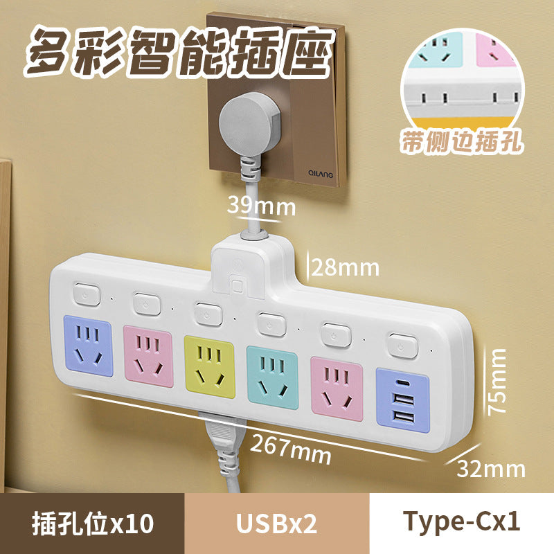 Colorful socket converter multi-function plug conversion for home with usb one to three multi-hole plug-in board