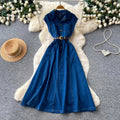 Frenchwork clothing style sleeveless denim dress women's summer lazy waist a-line skirt slimming lookelegant mid-length skirt