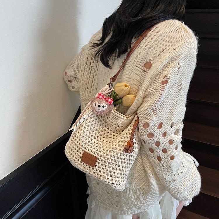 Cross-border large-capacity knitted bags women's summer 2025 new versatile shoulder messenger woven bags seaside beach bags