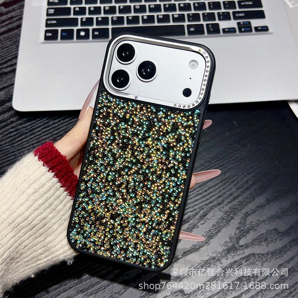 Suitable for iphone17promax large hole lens point drill mobile phone case apple 16/15p pearl leather pattern protective cover