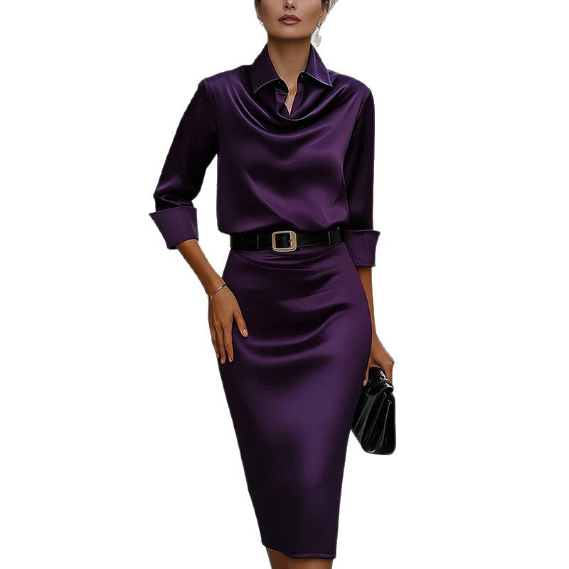 summer new women's fashion: european and american style cross-border dress - elegant commute belted solid color bodycon maxi dress