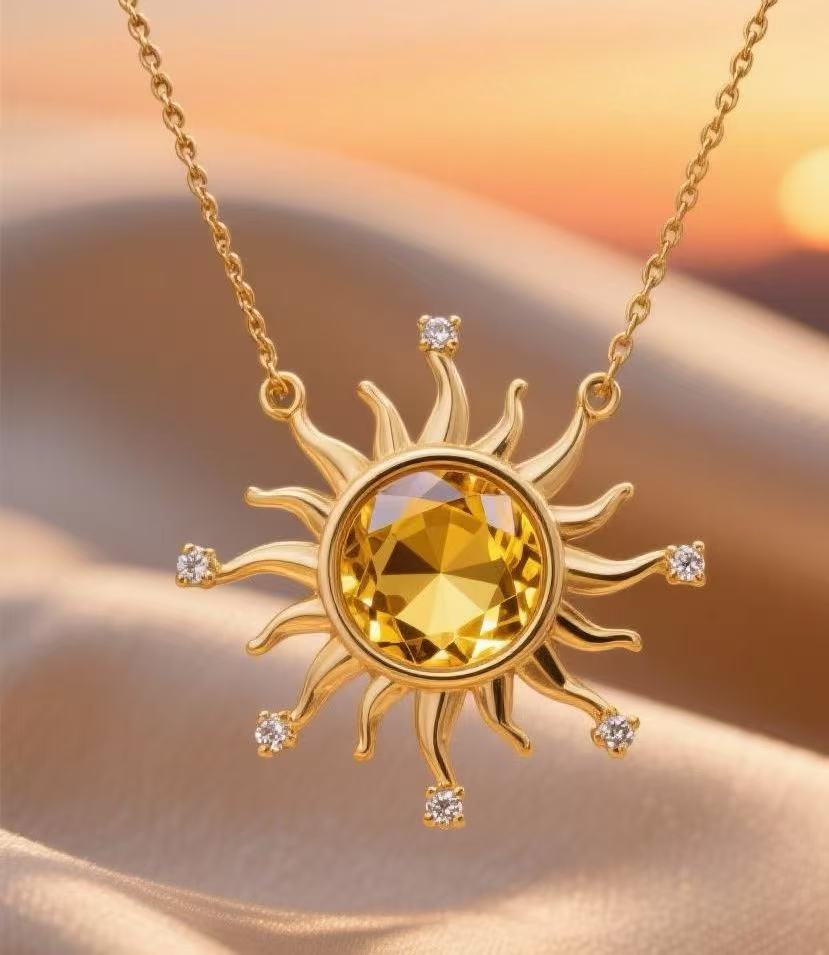 e-commerce exclusive: trendy european and american style sun necklace, gold diamond radiance pendant, understated luxury birthday gift for women