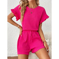 European and american cross-border independent station  solid color summer and spring casual two-piece set: top and shorts