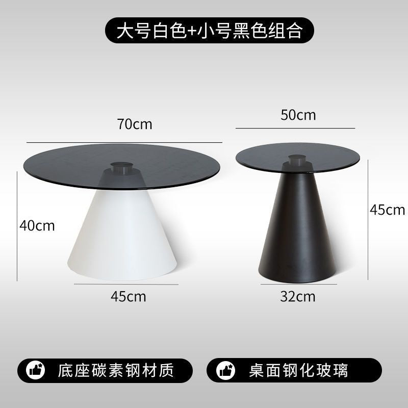 Minimalist glass coffee table - modern round/square top - simple, light luxury living room tempered glass side table