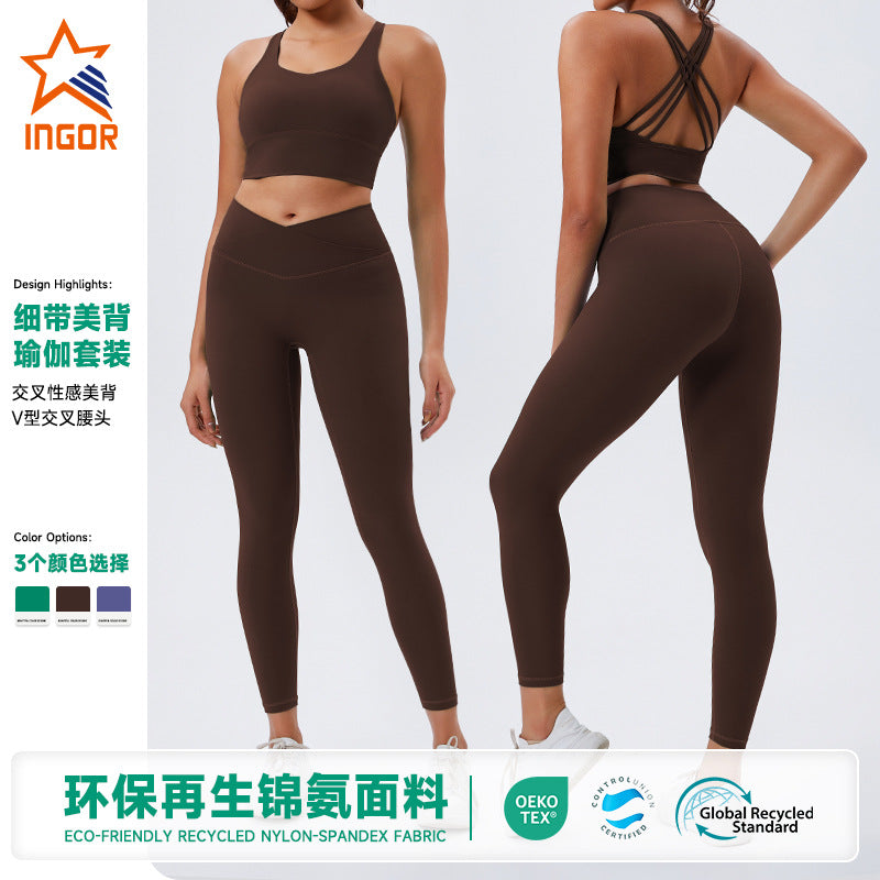 eco-friendly fabric sports bra running compression fitness tank top high-waisted leggings with padded bra and back support yoga set