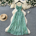 French riviera style green polka dot cami dress - women's summer versatile high-waisted slimming elegant maxi dress