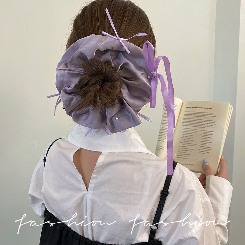 Ballet style pink satin ribbon bows large intestine hair tie female classy korean style super fairy elegant hair rope hair accessories