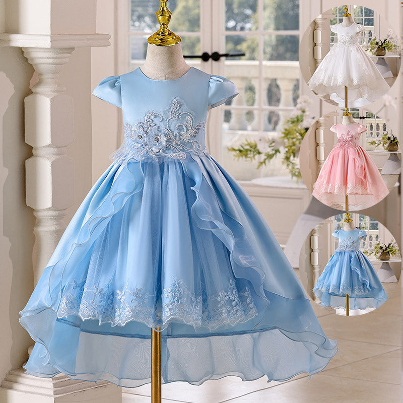 Amazon in stock girls' children's dress satin children's day tail runway princess dress girls' dress cross-border children's clothing