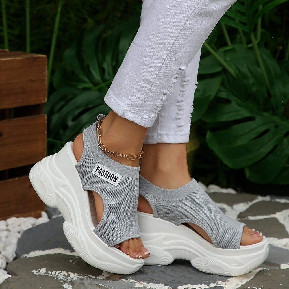 Exportplus sizethick sole sandals summernew arrival fish mouth fairy style platform bottom high heel fly woven sports sandals