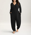Amazon  cross-border plus size curvy women's clothing - women's long pants - women's deep v-neck tie-waist jumpsuit
