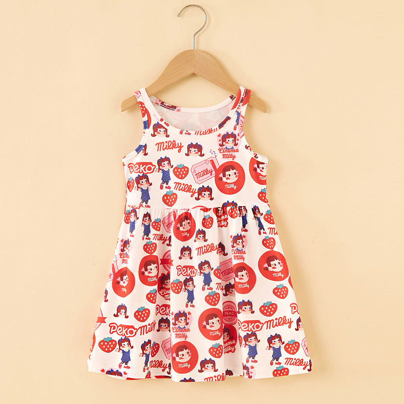 summer korean style girls' and boys' unisex children's printed milk silk sundress