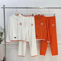 autumn and winter new arrival zipper sweateroutwear creative small horse embroiderlong sleevesknittingtopspantstwo-piece set for women