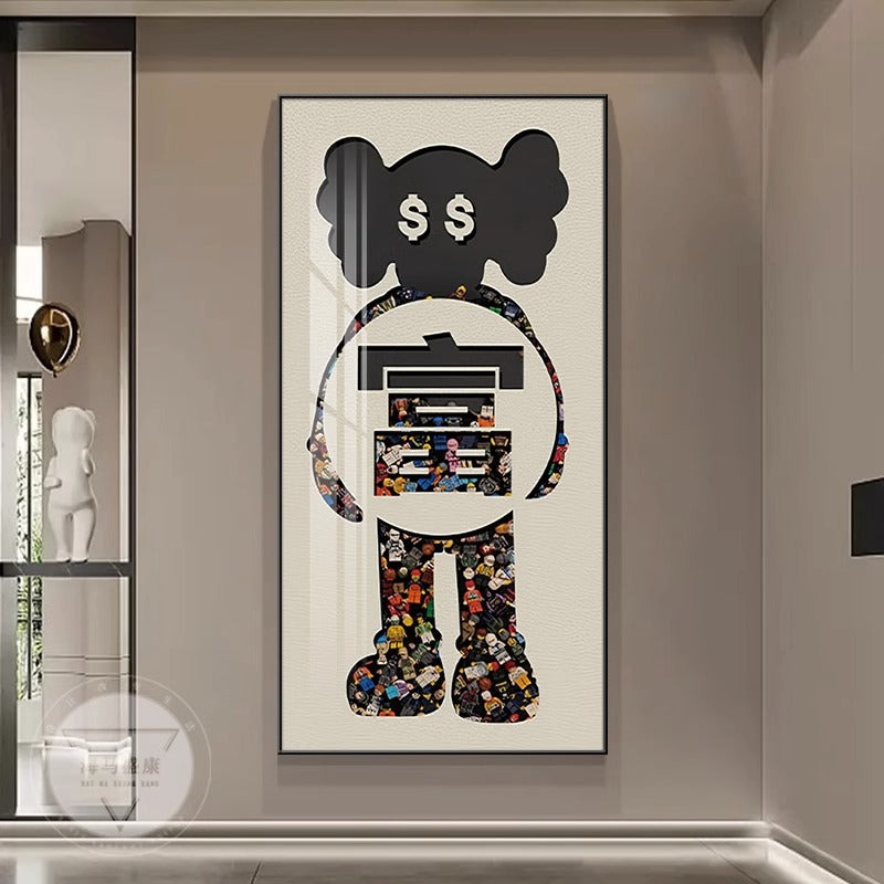 Kaws violent bear entrance entrance decorative painting modern simple corridor aisle hanging painting tide brand creative building block mural