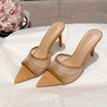 Yx open-toe pointed-toe mesh rhinestone sexy thong sandals women's 2026 summer outdoor elegant stiletto high heel sandals