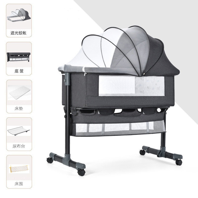Newborn multifunctional crib convertible to big bed, baby bed, bassinet, foldable, mobile, adjustable height, portable