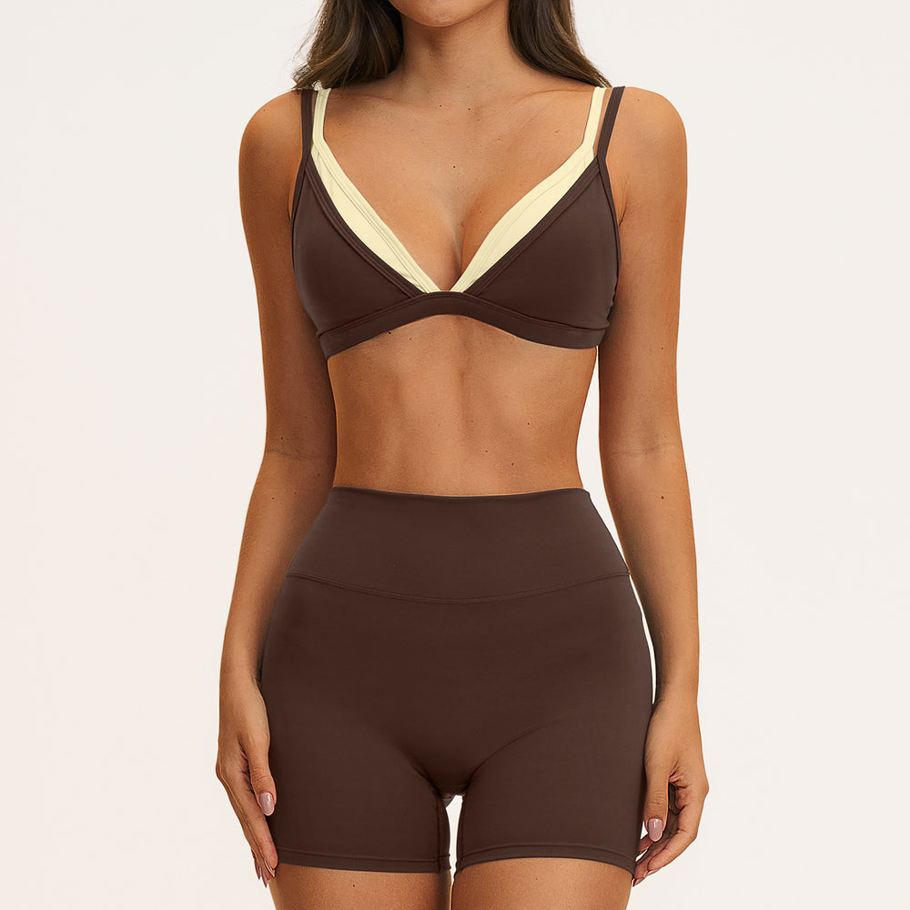 nude triangle cup intimates autumn thin style no steel ring sports suit beautiful back thin shoulder strap fitness suit 6116