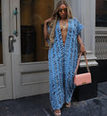 European and american style loose denim jumpsuit -  cross-border women's sexy deep v ripped wide leg overalls