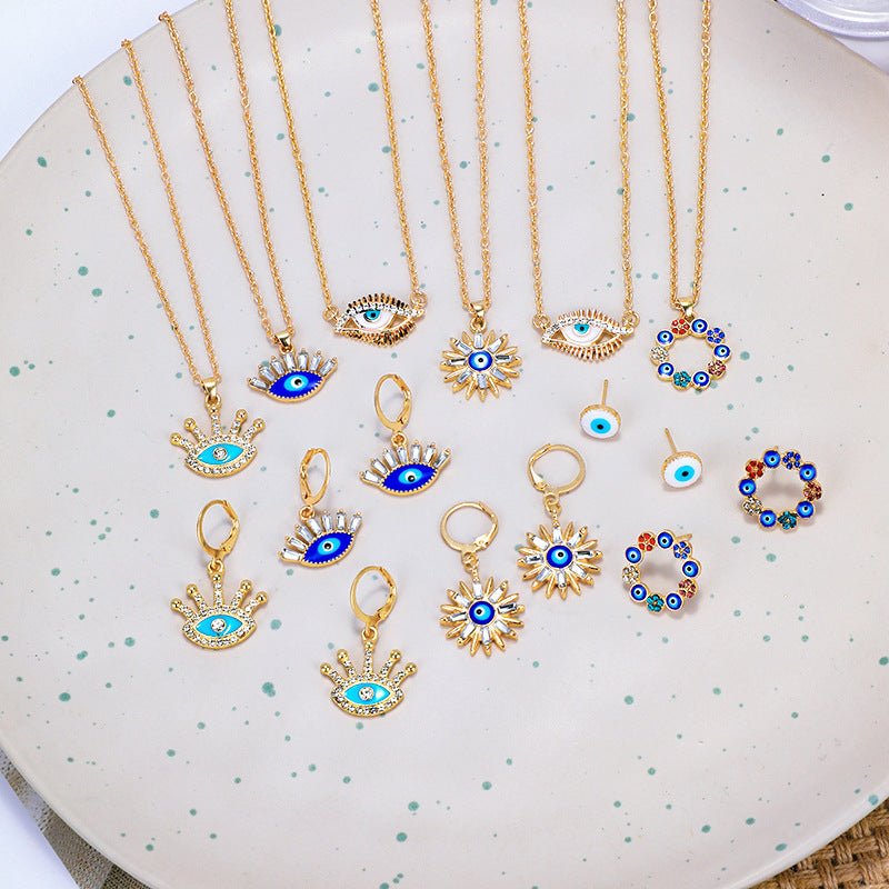 Wholesale necklaces, cross-border earrings, necklace sets, fashion electroplated devil's eye jewelry, punk style accessories, women's accessories