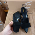 Za2024autum new women's shoes black bows decorated open heel thick heel pointed toe high heels toe cap sandals flats