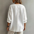 Casual resort style textured shirt v neck half placket loose dropped shoulder sleeves easiest for match women's clothing 1688 supply