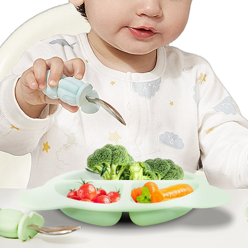 Children's silicone plate, food grade silicone baby grid plate, baby complementary food bowl set, tableware wholesale