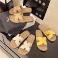 Birkenstock women's summer outdoor slippers - new, high-end, french-style soft flat beach sandals, fashionable one-strap slides