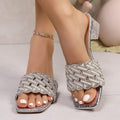 2026 summer new rhinestone braided square toe sandals women's flip flops cross-border women's shoes one piece dropshipping wholesale collection