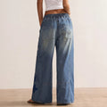 Amazon tiktok pinduoduo foreign trade cross-border fashion women's star patch embroidery drawstring denim wide-leg pants