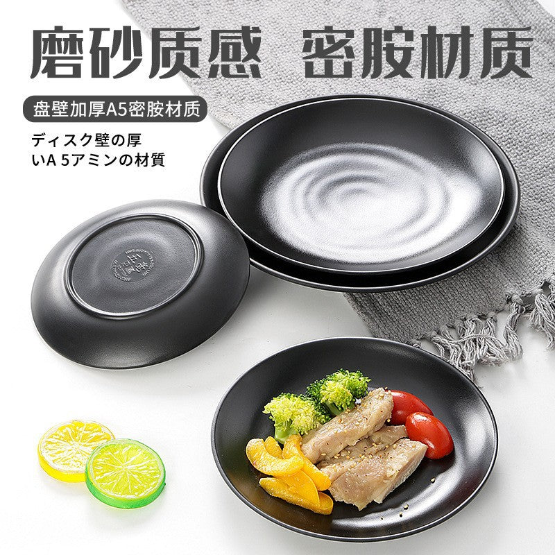 Melamine black tableware plastic dish imitation porcelain dinner plate cold dish plate barbecue hot pot plate barbecue restaurant plate commercial