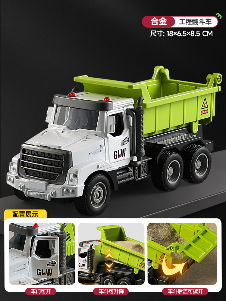 Kids' construction engineering toys - alloy dump truck, mixer truck, crane, excavator, log loader, and transporter - ages 3-6