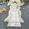 French halter lace white dress women's summer sleeveless waist slimming look a-line long skirt accessible luxuryelegance style