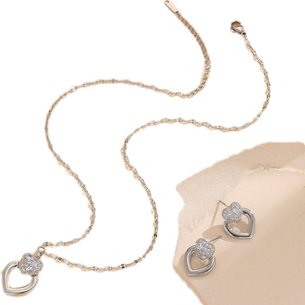 [titanium steel] necklace women's heart high-end versatile cross-border pendant earrings light luxury clavicle chain earrings jewelry wholesale