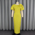 women's elegant bubble sleeve jacquard dress - bow detail, ruched waist, bodycon, evening gown
