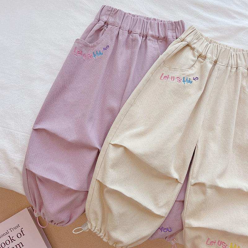 Kidsautumnew arrival cotton sweatpants girl boys casual pants outwearfashionpopular mid-waist hemming trendy