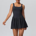 New arrival nude fake two-piece tennis skirt fashion tape bottom yoga fitness flap pocket pants pleated skirt sports dress women
