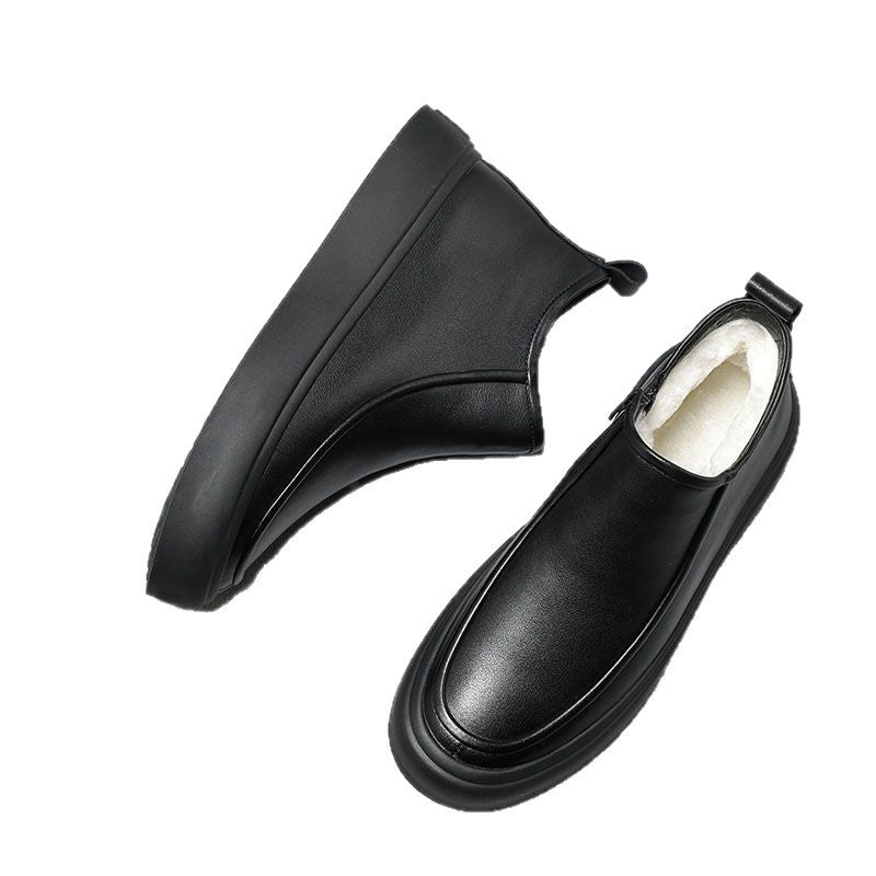 2025 winter new men's wool-lined fleece warm casual versatile martin boots slip-on casual shoes non-slip cotton boots