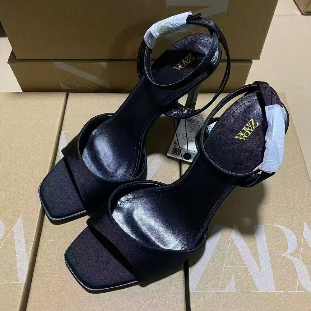 Za's 2025 new women's shoes: low-heel elegant socialite heels, stiletto high heels, peep-toe open back strappy pumps