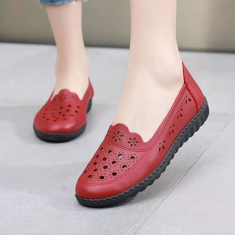 Soft leather soft bottom ladieswear shoes flatsabrasion resistantwaterproofbows work shoes wechat group purchase live broadcast one piece dropshipping