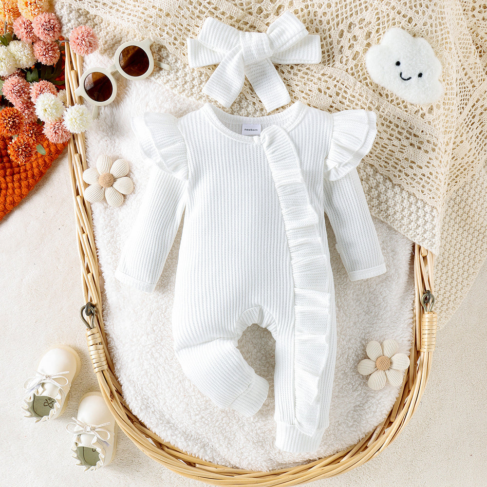 Children's clothingmulti-color flying sleeve waffle grids jumpsuit