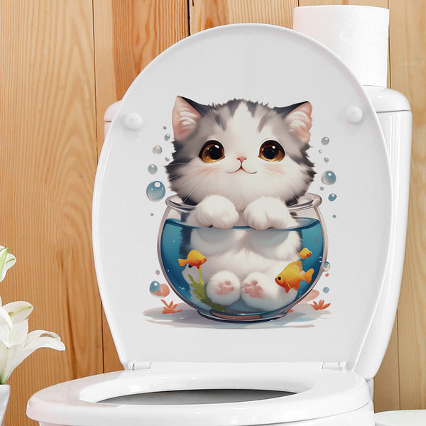 Xian 23054-Cross-border 3D cat toilet sticker bathroom toilet cover wall sticker decoration and renovation self-adhesive wall sticker