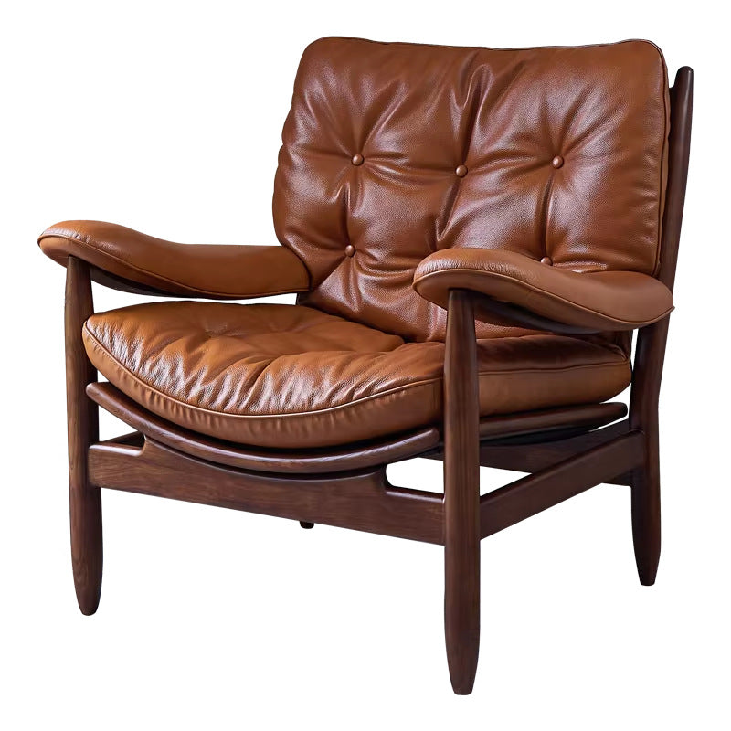 Medieval style single slot chair designer solid wood house retro living room balcony casual tea drinking host sofa chair