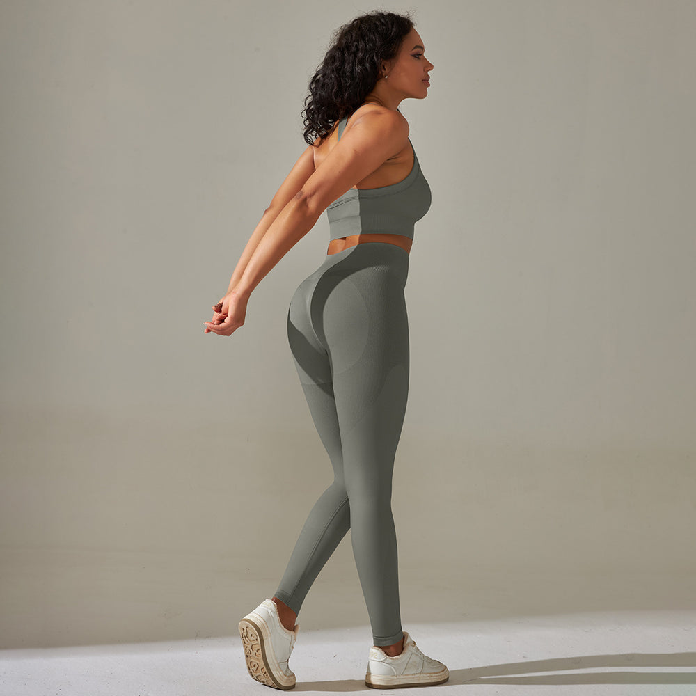 fashion seamless knittingpure color cross back tight yoga suit sports running fitness nine-point pants