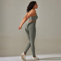 fashion seamless knittingpure color cross back tight yoga suit sports running fitness nine-point pants