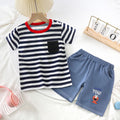 summer kids' short-sleeve set: toddler & children's pure cotton denim casual short-sleeve & shorts two-piece outfit - dropshipping available