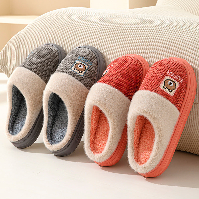 Winter cotton slippers for men, non-slip, wear-resistant eva thick sole, 2024 new indoor warm plush couple slippers