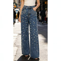 European and american style women's high-waisted wide-leg jeans - beaded, washed, loose-fit, and drapey denim pants for cross-border e-commerce