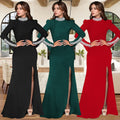 C7271 cross-border   fashion women's solid color long sleeve rhinestone slit dress new arrival