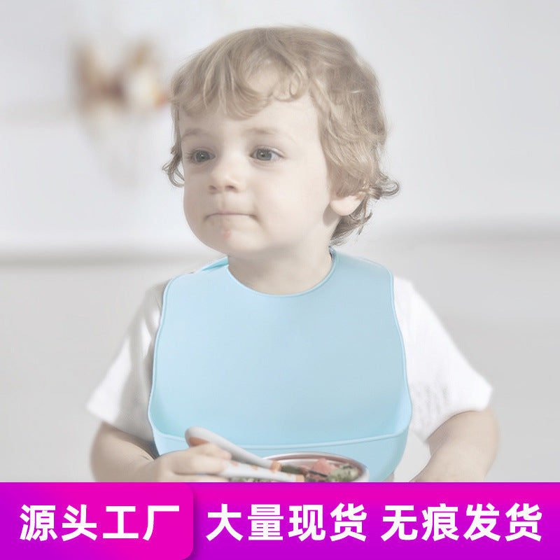 Baby eating bib kids silicone saliva pocket baby rice pocket waterproofstereo bib soft no-wash wholesale